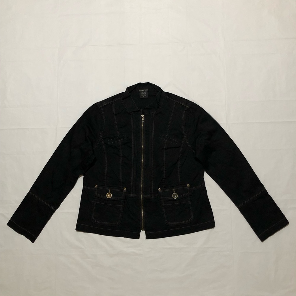 Cynthia Max Women’s Long Sleeve 97% Cotton Black Zip-Up Jacket size PL